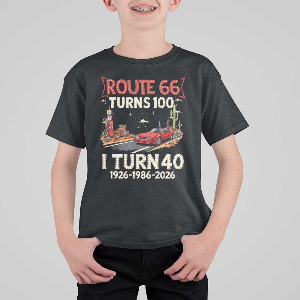 Route Highway 66 Turns 100 I Turn 40 T Shirt For Kid Vintage 1986 Road Sign Classic Muscle Car Lover 40th Birthday Gift