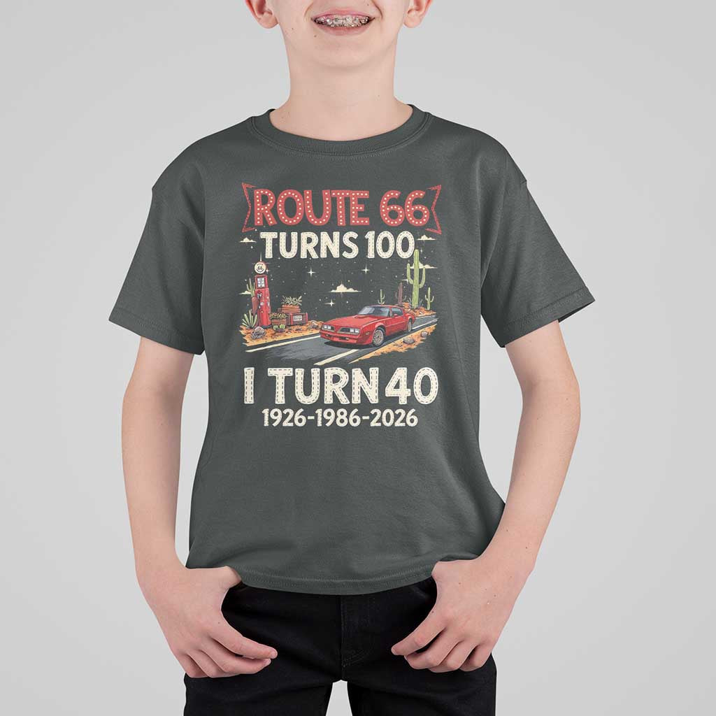Route Highway 66 Turns 100 I Turn 40 T Shirt For Kid Vintage 1986 Road Sign Classic Muscle Car Lover 40th Birthday Gift