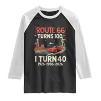Route Highway 66 Turns 100 I Turn 40 Raglan Shirt Vintage 1986 Road Sign Classic Muscle Car Lover 40th Birthday Gift