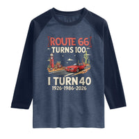Route Highway 66 Turns 100 I Turn 40 Raglan Shirt Vintage 1986 Road Sign Classic Muscle Car Lover 40th Birthday Gift