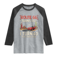 Route Highway 66 Turns 100 I Turn 40 Raglan Shirt Vintage 1986 Road Sign Classic Muscle Car Lover 40th Birthday Gift