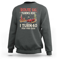 Route Highway 66 Turns 100 I Turn 40 Sweatshirt Vintage 1986 Road Sign Classic Muscle Car Lover 40th Birthday Gift