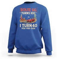 Route Highway 66 Turns 100 I Turn 40 Sweatshirt Vintage 1986 Road Sign Classic Muscle Car Lover 40th Birthday Gift