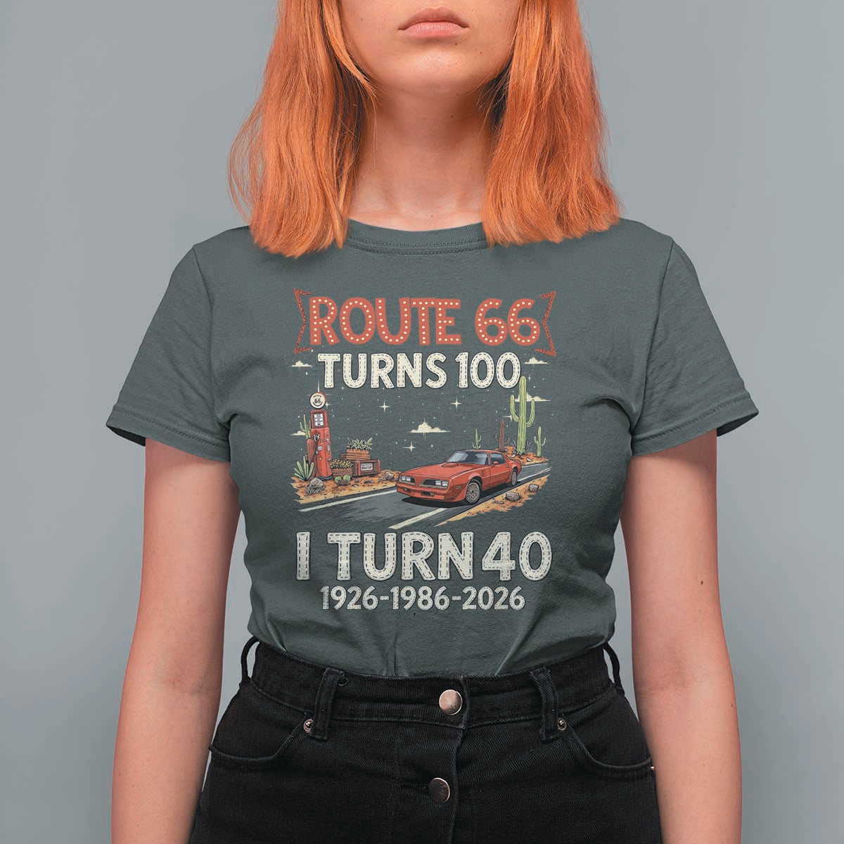 Route Highway 66 Turns 100 I Turn 40 T Shirt For Women Vintage 1986 Road Sign Classic Muscle Car Lover 40th Birthday Gift