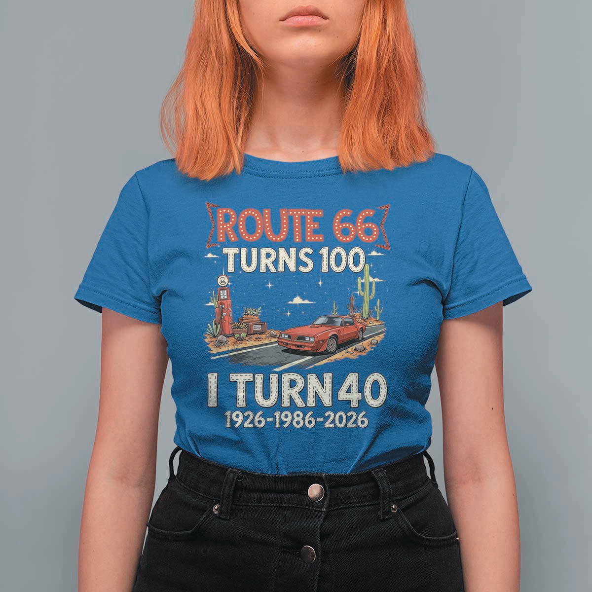 Route Highway 66 Turns 100 I Turn 40 T Shirt For Women Vintage 1986 Road Sign Classic Muscle Car Lover 40th Birthday Gift
