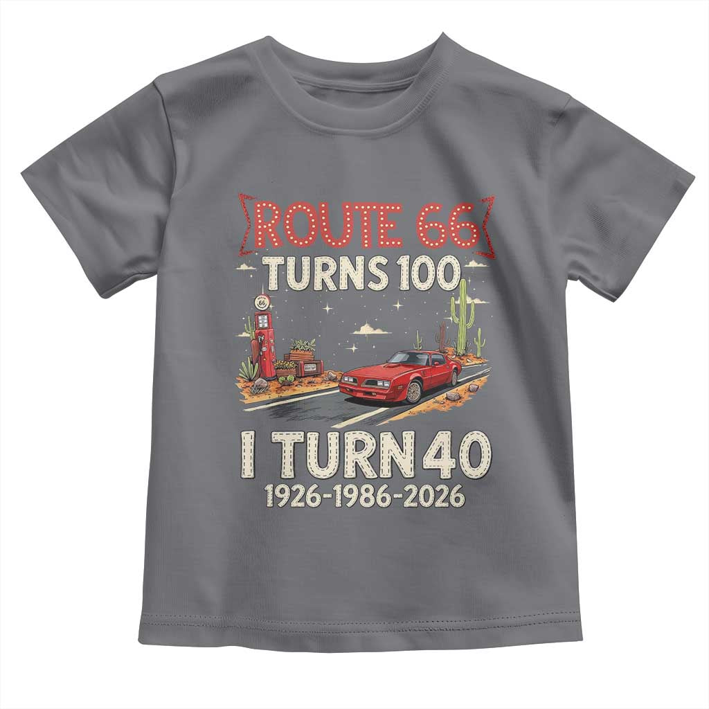 Route Highway 66 Turns 100 I Turn 40 Toddler T Shirt Vintage 1986 Road Sign Classic Muscle Car Lover 40th Birthday Gift