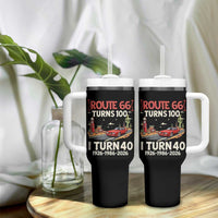 Route Highway 66 Turns 100 I Turn 40 Tumbler With Handle Vintage 1986 Road Sign Classic Muscle Car Lover 40th Birthday Gift