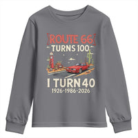 Route Highway 66 Turns 100 I Turn 40 Youth Sweatshirt Vintage 1986 Road Sign Classic Muscle Car Lover 40th Birthday Gift