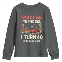 Route Highway 66 Turns 100 I Turn 40 Youth Sweatshirt Vintage 1986 Road Sign Classic Muscle Car Lover 40th Birthday Gift