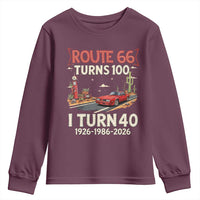 Route Highway 66 Turns 100 I Turn 40 Youth Sweatshirt Vintage 1986 Road Sign Classic Muscle Car Lover 40th Birthday Gift