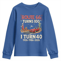 Route Highway 66 Turns 100 I Turn 40 Youth Sweatshirt Vintage 1986 Road Sign Classic Muscle Car Lover 40th Birthday Gift