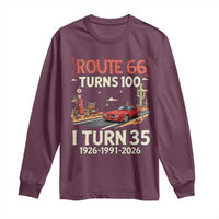Route Highway 66 Turns 100 I Turn 35 Long Sleeve Shirt Vintage 1991 Road Sign Classic Muscle Car Lover 35th Birthday Gift