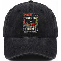 Route Highway 66 Turns 100 I Turn 35 Washed Cotton Baseball Cap Vintage 1991 Road Sign Classic Muscle Car Lover 35th Birthday Gift