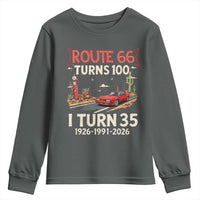 Route Highway 66 Turns 100 I Turn 35 Youth Sweatshirt Vintage 1991 Road Sign Classic Muscle Car Lover 35th Birthday Gift
