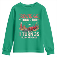 Route Highway 66 Turns 100 I Turn 35 Youth Sweatshirt Vintage 1991 Road Sign Classic Muscle Car Lover 35th Birthday Gift
