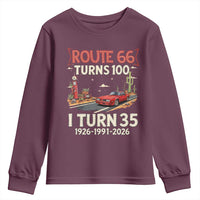 Route Highway 66 Turns 100 I Turn 35 Youth Sweatshirt Vintage 1991 Road Sign Classic Muscle Car Lover 35th Birthday Gift