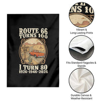 Route Highway 66 Turns 100 I Turn 80 Garden Flag Vintage 1946 Road Sign Classic Pickup Truck Lover 80th Birthday Gift