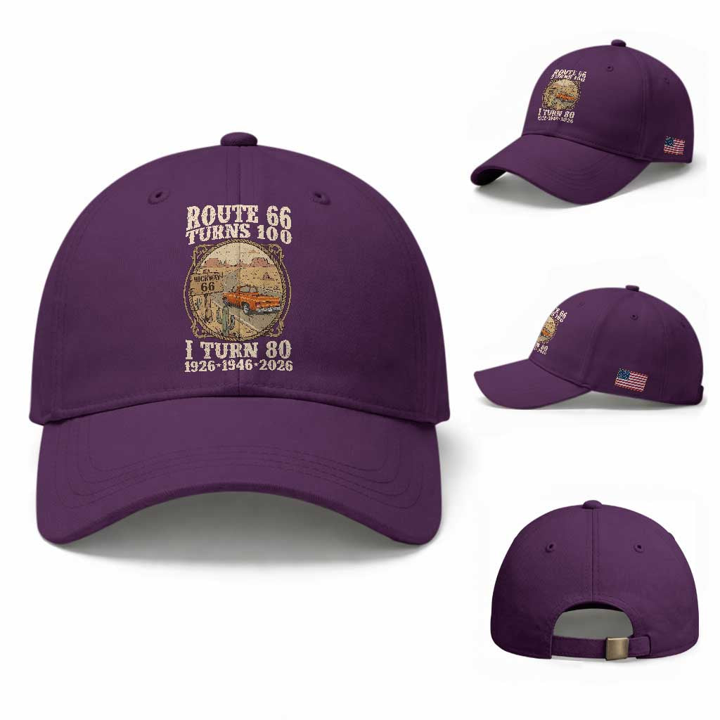 Route Highway 66 Turns 100 I Turn 80 Baseball Cap Vintage 1946 Road Sign Classic Pickup Truck Lover 80th Birthday Gift