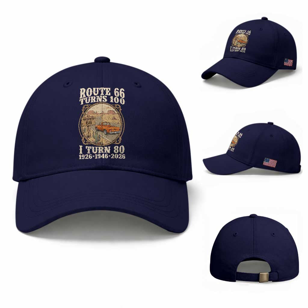 Route Highway 66 Turns 100 I Turn 80 Baseball Cap Vintage 1946 Road Sign Classic Pickup Truck Lover 80th Birthday Gift