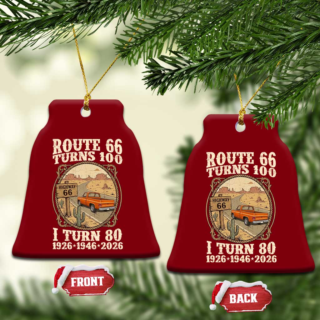 Route Highway 66 Turns 100 I Turn 80 Ceramic Ornament Vintage 1946 Road Sign Classic Pickup Truck Lover 80th Birthday Gift