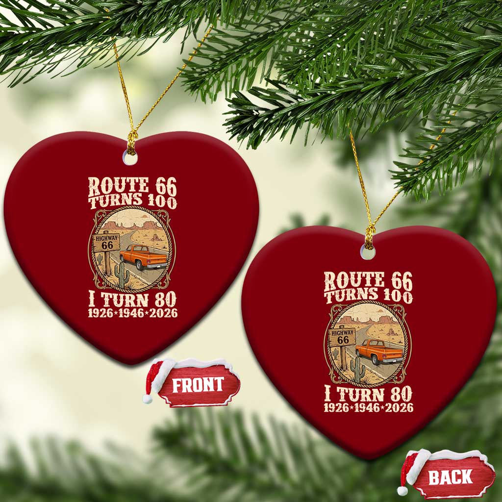 Route Highway 66 Turns 100 I Turn 80 Ceramic Ornament Vintage 1946 Road Sign Classic Pickup Truck Lover 80th Birthday Gift