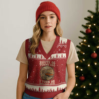 Route Highway 66 Turns 100 I Turn 80 V-Neck Knit Sweater Vest Vintage 1946 Road Sign Classic Pickup Truck Lover 80th Birthday Gift