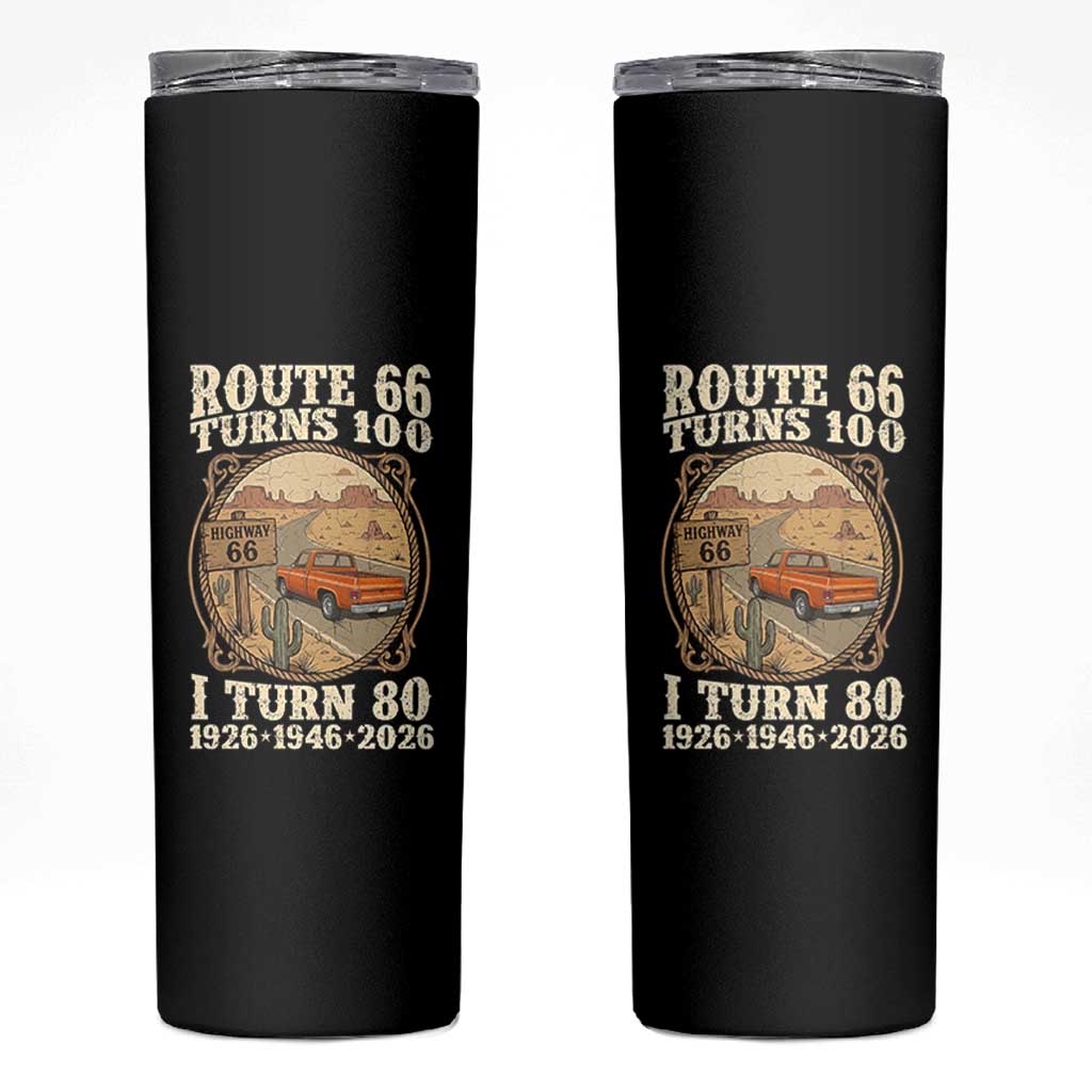 Route Highway 66 Turns 100 I Turn 80 Skinny Tumbler Vintage 1946 Road Sign Classic Pickup Truck Lover 80th Birthday Gift