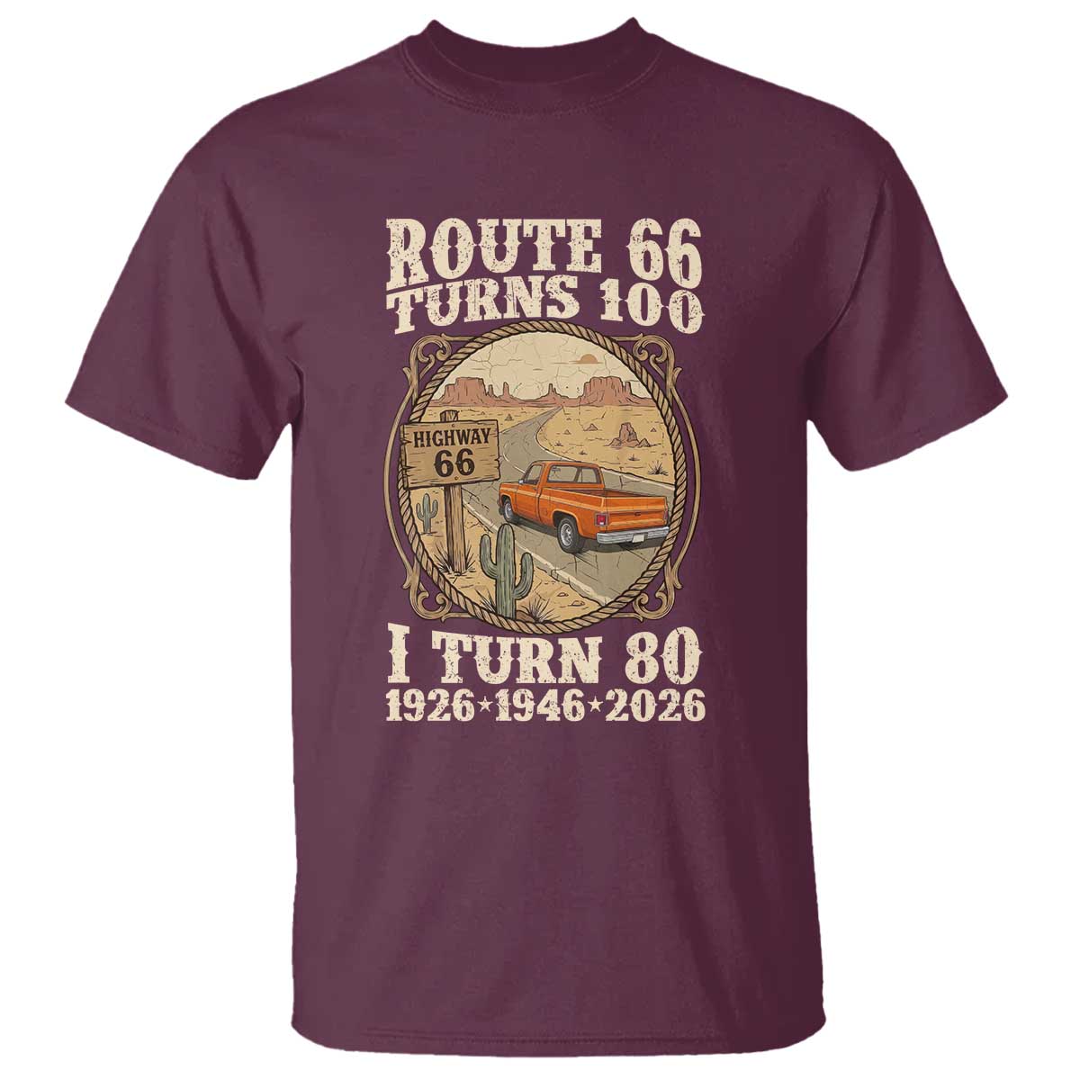 Route Highway 66 Turns 100 I Turn 80 T Shirt Vintage 1946 Road Sign Classic Pickup Truck Lover 80th Birthday Gift