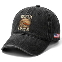 Route Highway 66 Turns 100 I Turn 80 Washed Cotton Baseball Cap Vintage 1946 Road Sign Classic Pickup Truck Lover 80th Birthday Gift