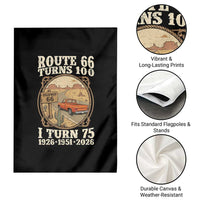 Route Highway 66 Turns 100 I Turn 75 Garden Flag Vintage 1951 Road Sign Classic Pickup Truck Lover 75th Birthday Gift