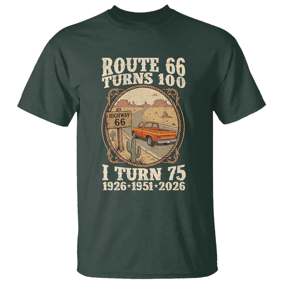 Route Highway 66 Turns 100 I Turn 75 T Shirt Vintage 1951 Road Sign Classic Pickup Truck Lover 75th Birthday Gift