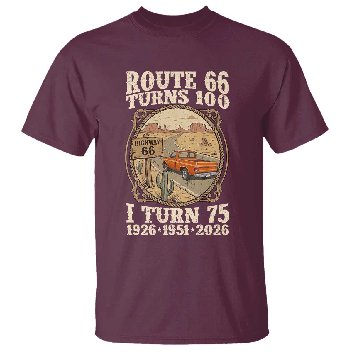 Route Highway 66 Turns 100 I Turn 75 T Shirt Vintage 1951 Road Sign Classic Pickup Truck Lover 75th Birthday Gift