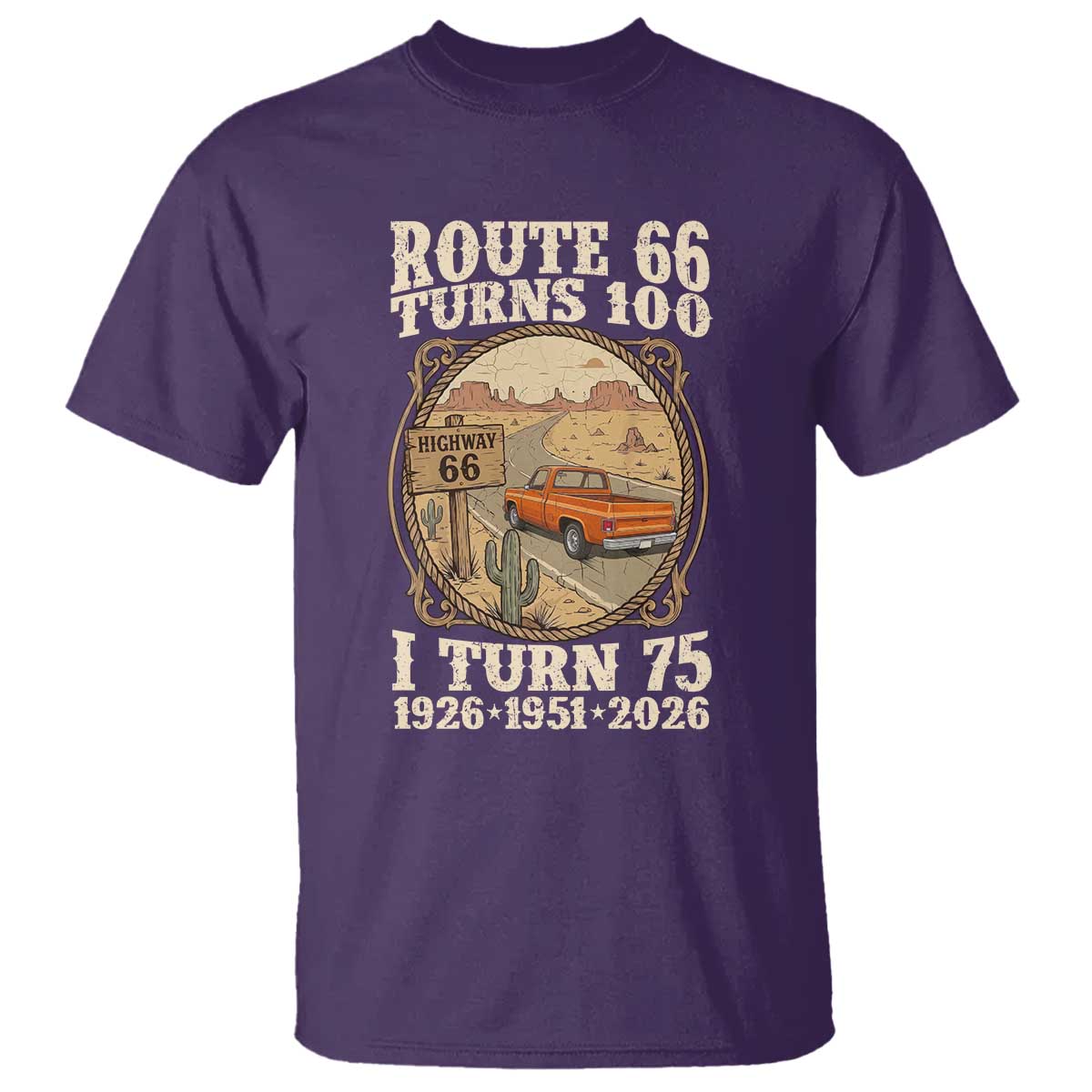 Route Highway 66 Turns 100 I Turn 75 T Shirt Vintage 1951 Road Sign Classic Pickup Truck Lover 75th Birthday Gift