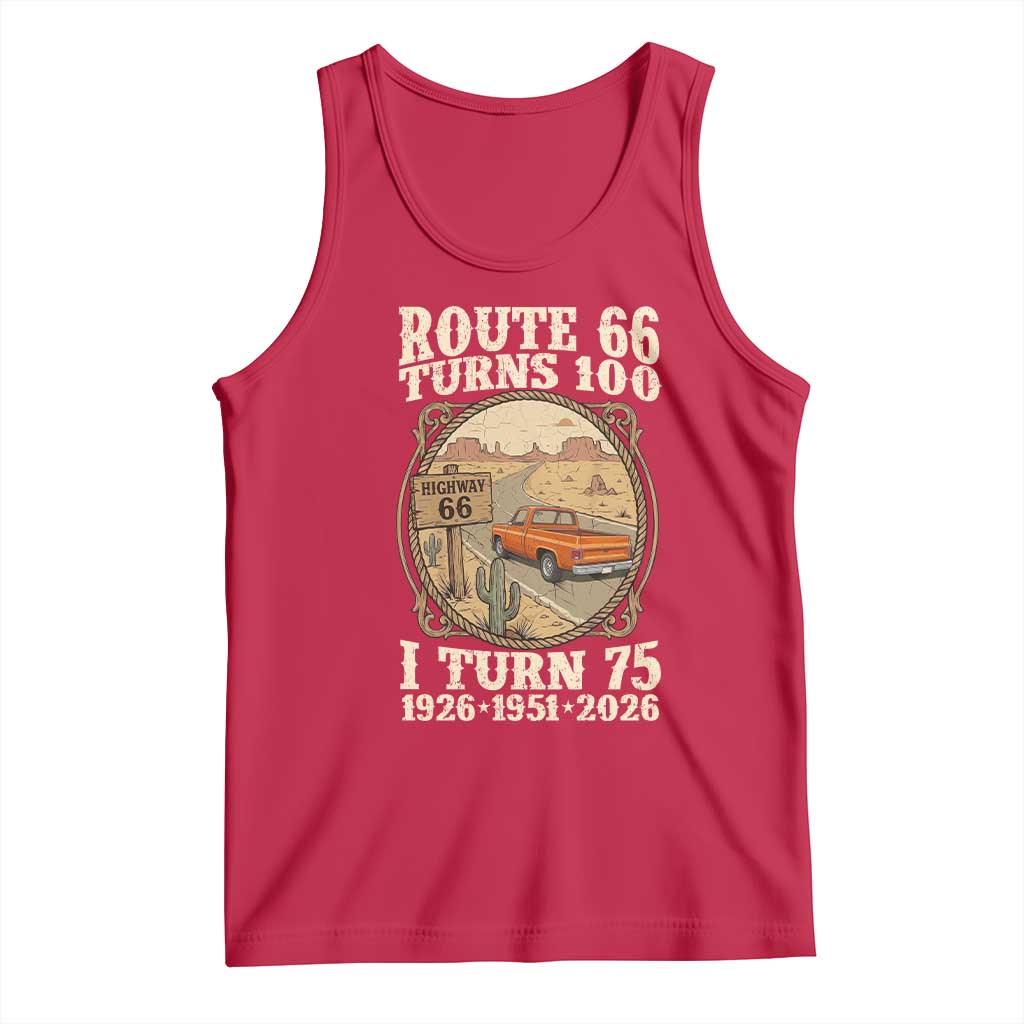 Route Highway 66 Turns 100 I Turn 75 Tank Top Vintage 1951 Road Sign Classic Pickup Truck Lover 75th Birthday Gift