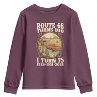 Route Highway 66 Turns 100 I Turn 75 Youth Sweatshirt Vintage 1951 Road Sign Classic Pickup Truck Lover 75th Birthday Gift