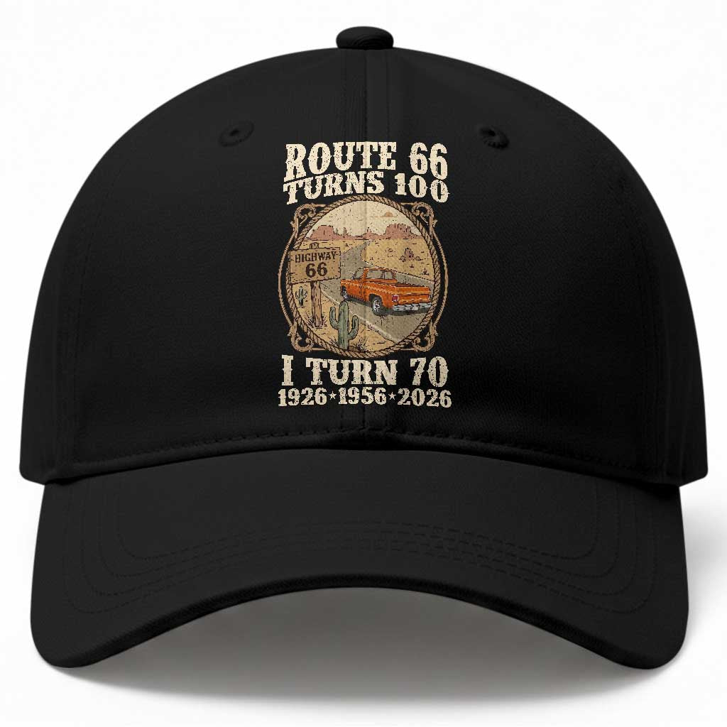 Route Highway 66 Turns 100 I Turn 70 Baseball Cap Vintage 1956 Road Sign Classic Pickup Truck Lover 70th Birthday Gift