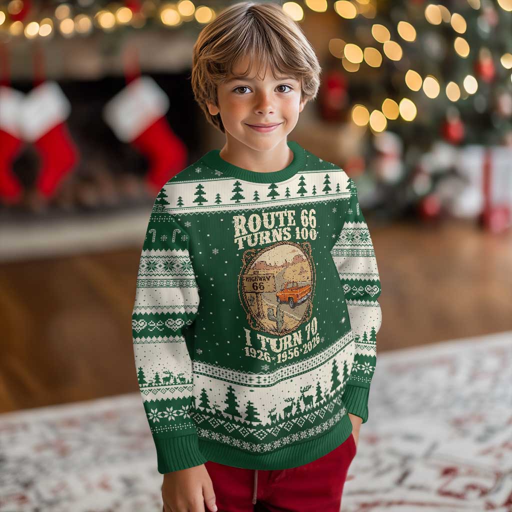 Route Highway 66 Turns 100 I Turn 70 Ugly Christmas Sweater Vintage 1956 Road Sign Classic Pickup Truck Lover 70th Birthday Gift