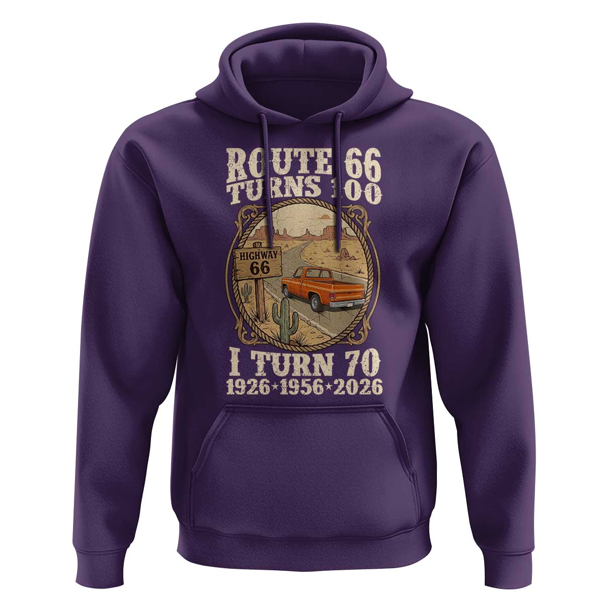Route Highway 66 Turns 100 I Turn 70 Hoodie Vintage 1956 Road Sign Classic Pickup Truck Lover 70th Birthday Gift