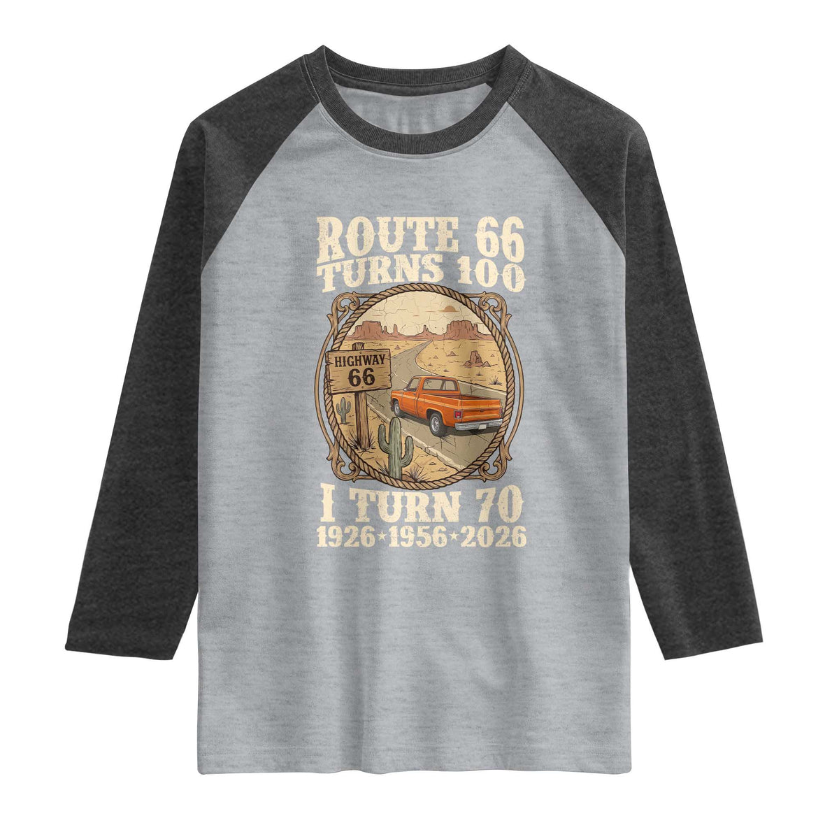Route Highway 66 Turns 100 I Turn 70 Raglan Shirt Vintage 1956 Road Sign Classic Pickup Truck Lover 70th Birthday Gift