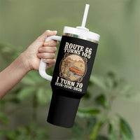 Route Highway 66 Turns 100 I Turn 70 Tumbler With Handle Vintage 1956 Road Sign Classic Pickup Truck Lover 70th Birthday Gift