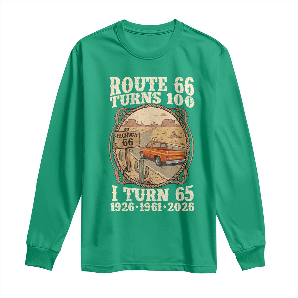 Route Highway 66 Turns 100 I Turn 65 Long Sleeve Shirt Vintage 1961 Road Sign Classic Pickup Truck Lover 65th Birthday Gift