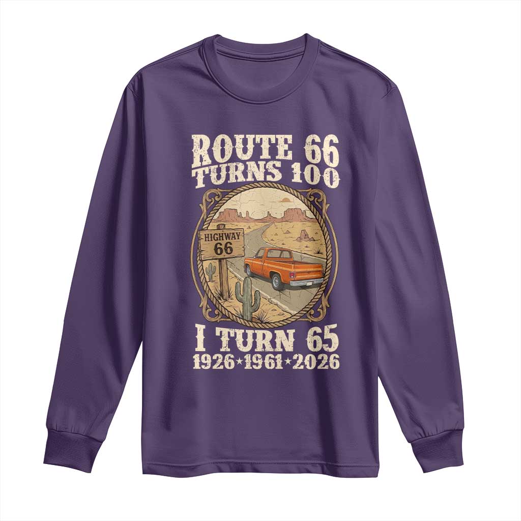 Route Highway 66 Turns 100 I Turn 65 Long Sleeve Shirt Vintage 1961 Road Sign Classic Pickup Truck Lover 65th Birthday Gift