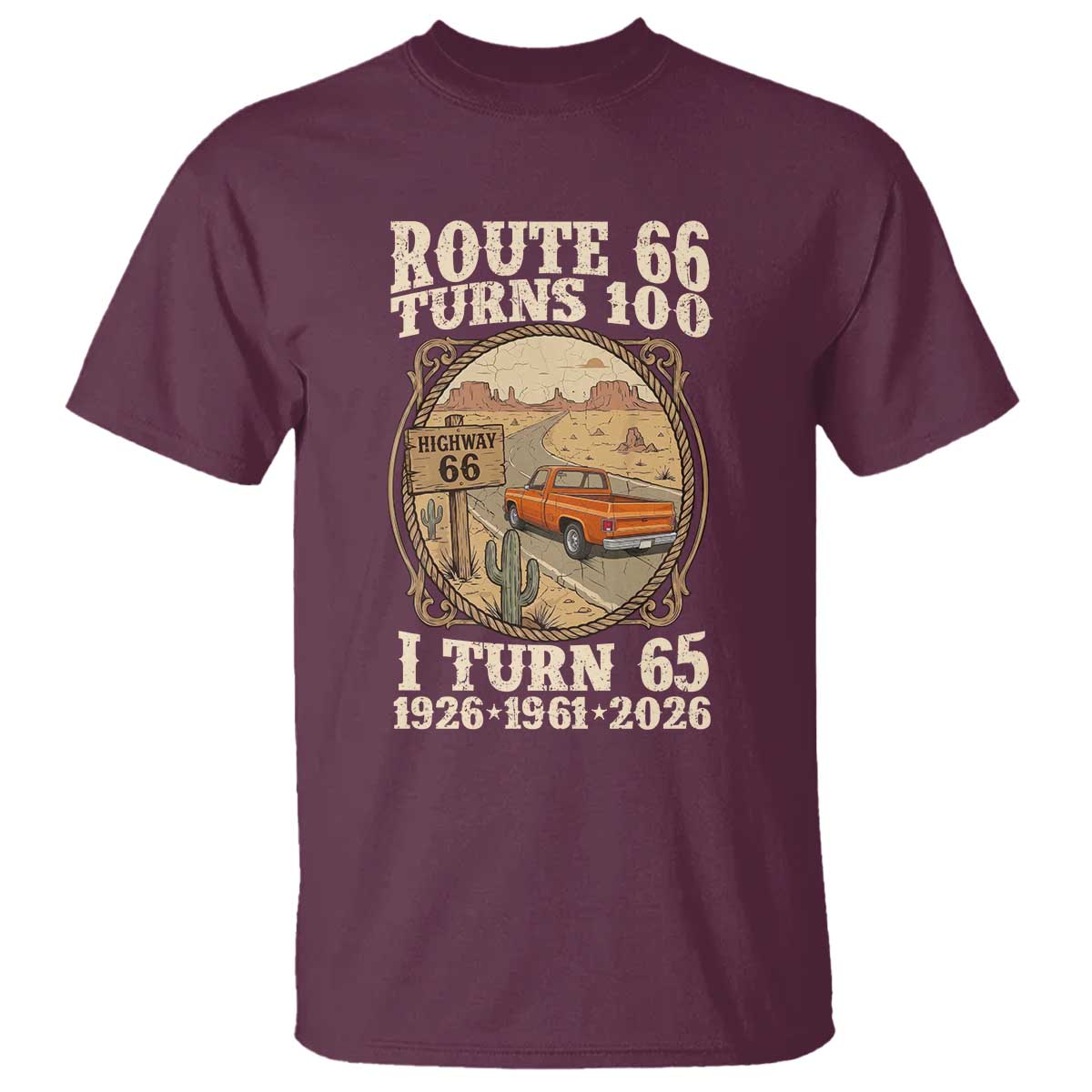 Route Highway 66 Turns 100 I Turn 65 T Shirt Vintage 1961 Road Sign Classic Pickup Truck Lover 65th Birthday Gift