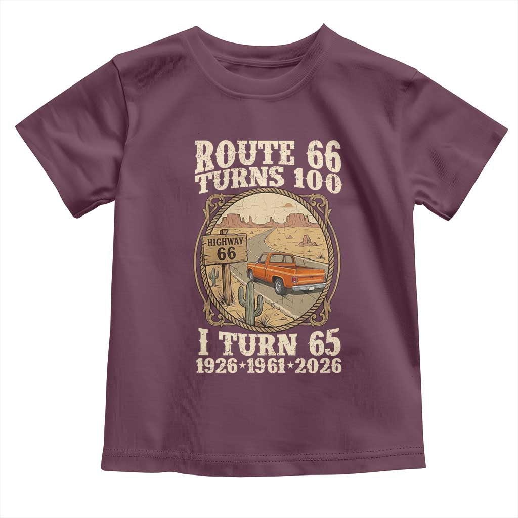 Route Highway 66 Turns 100 I Turn 65 Toddler T Shirt Vintage 1961 Road Sign Classic Pickup Truck Lover 65th Birthday Gift