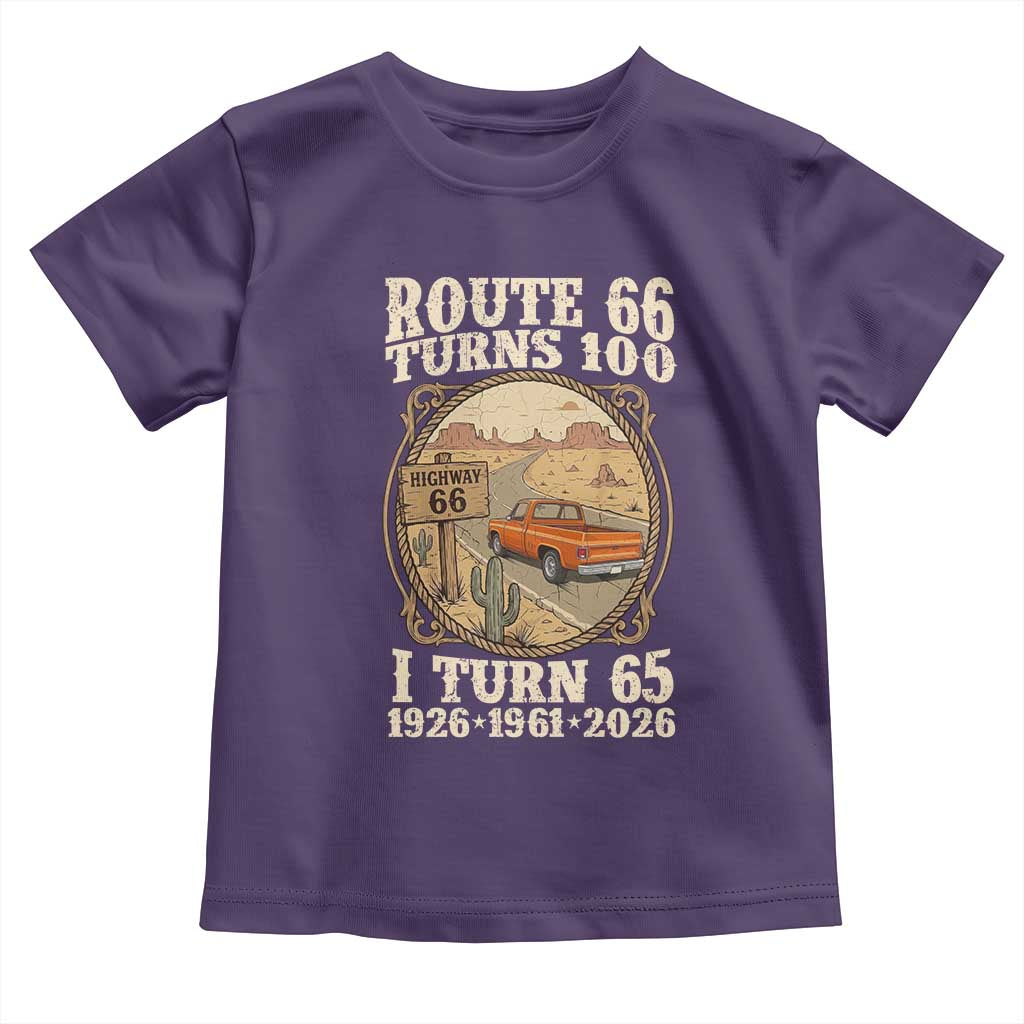 Route Highway 66 Turns 100 I Turn 65 Toddler T Shirt Vintage 1961 Road Sign Classic Pickup Truck Lover 65th Birthday Gift