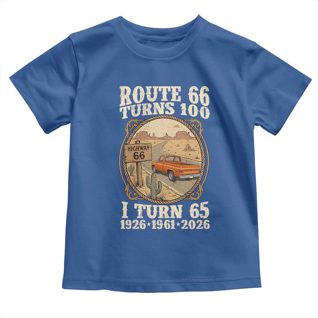 Route Highway 66 Turns 100 I Turn 65 Toddler T Shirt Vintage 1961 Road Sign Classic Pickup Truck Lover 65th Birthday Gift