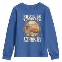 Route Highway 66 Turns 100 I Turn 65 Youth Sweatshirt Vintage 1961 Road Sign Classic Pickup Truck Lover 65th Birthday Gift