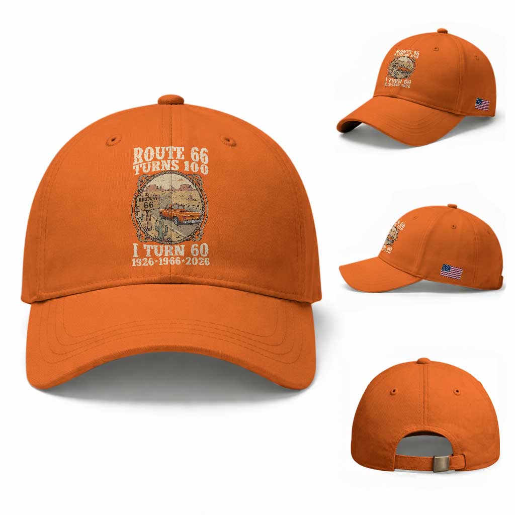 Route Highway 66 Turns 100 I Turn 60 Baseball Cap Vintage 1966 Road Sign Classic Pickup Truck Lover 60th Birthday Gift