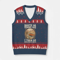 Route Highway 66 Turns 100 I Turn 60 V-Neck Knit Sweater Vest Vintage 1966 Road Sign Classic Pickup Truck Lover 60th Birthday Gift