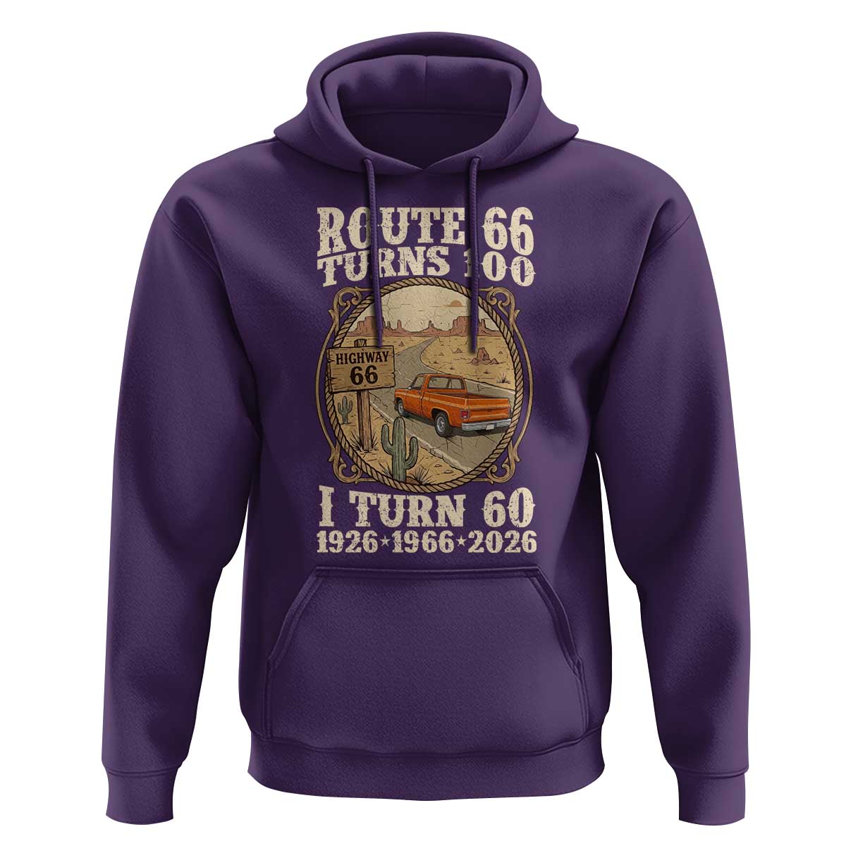 Route Highway 66 Turns 100 I Turn 60 Hoodie Vintage 1966 Road Sign Classic Pickup Truck Lover 60th Birthday Gift